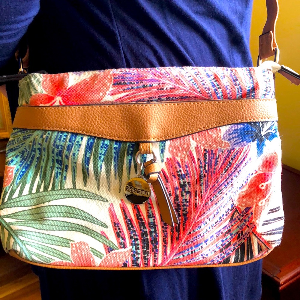 Rosetti tropical print canvas crossbody bag